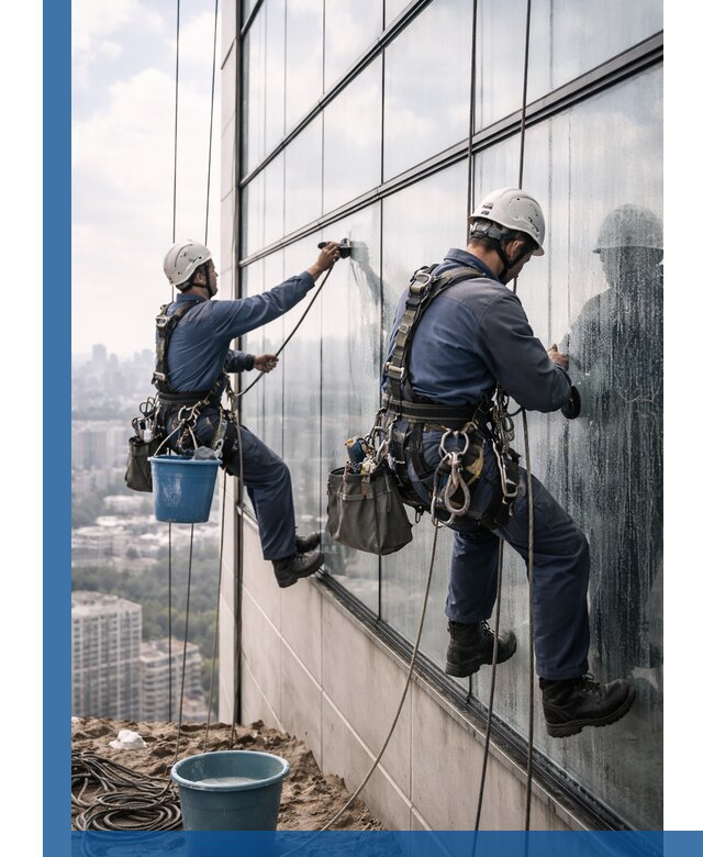 Профессиональная мойка фасадных окон альпинистами в Новокузнецке