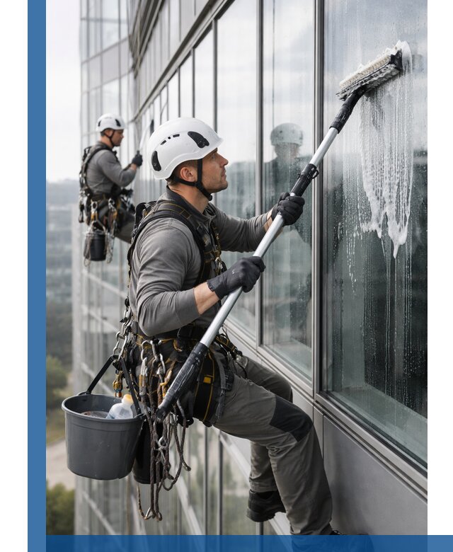 Высотная мойка сплошного остекления с выездом в Новокузнецке