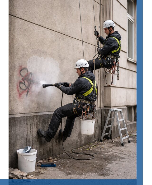 Удаление граффити с фасада в Новокузнецке от 4623 р. | ВЫСОТНИК-Нвк