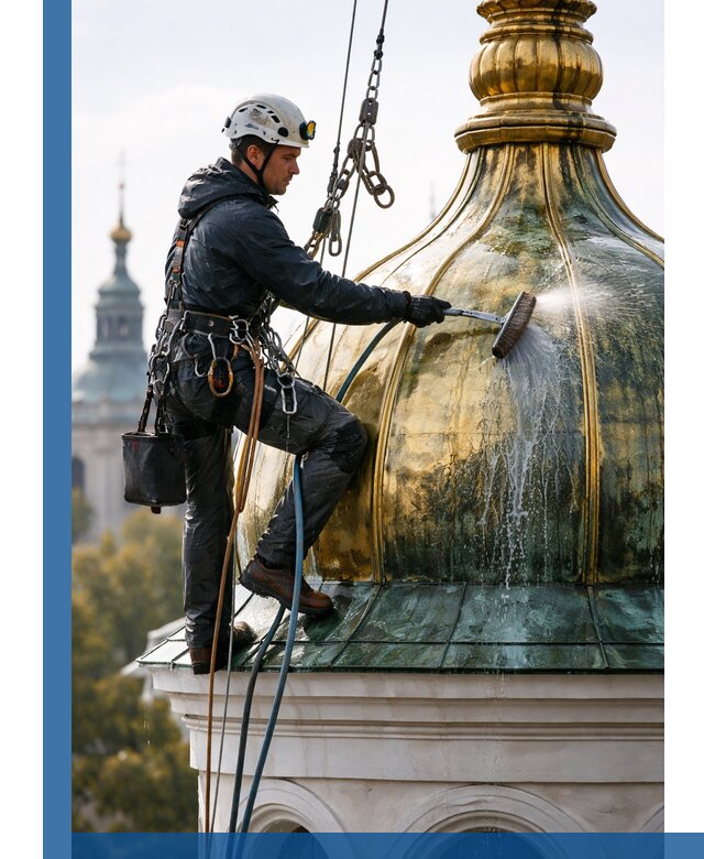 Профессиональная мойка куполов и шпилей высотными альпинистами в Новокузнецке