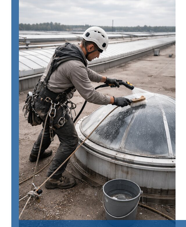 Мойка зенитных фонарей на кровле для промышленных объектов в Новокузнецке