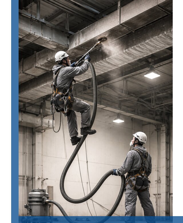 Обеспыливание потолочных конструкций в Новокузнецке промышленным альпинизмом