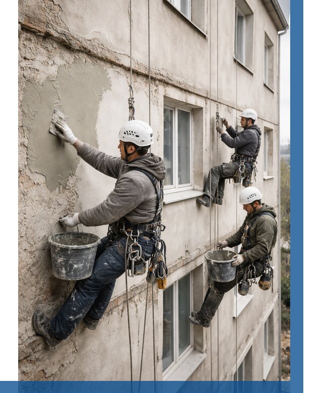 Ремонт штукатурного фасада в Новокузнецке от 771 р. под ключ | ВЫСОТНИК-Нвк