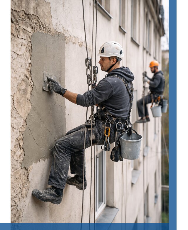 Восстановление штукатурки фасада в Новокузнецке от 1233 р. | ВЫСОТНИК-Нвк