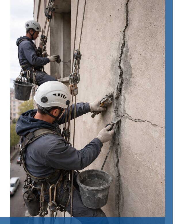 Заделка трещин на фасаде в Новокузнецке от 925 р. | ВЫСОТНИК-Нвк