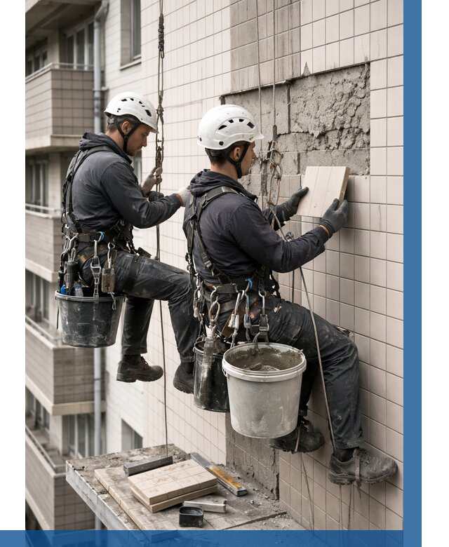 Ремонт облицовки фасада плиткой в Новокузнецке от 1849 р. | ВЫСОТНИК-Нвк