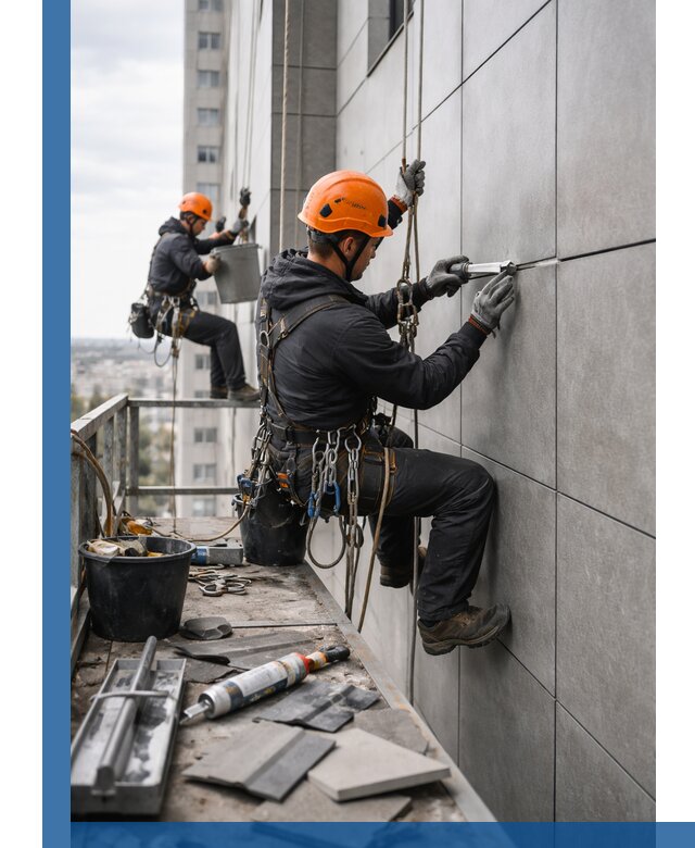 Профессиональный ремонт фасада из керамогранита в Новокузнецке