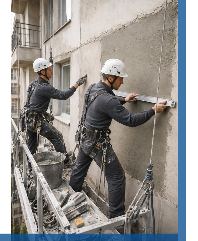 Штукатурка фасада на высоте в Новокузнецке от 925 р. | ВЫСОТНИК-Нвк