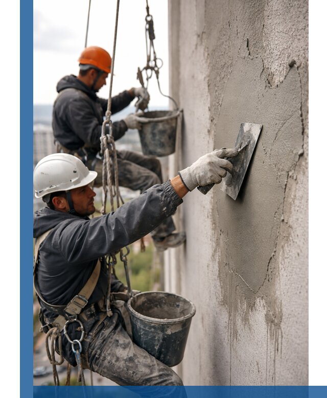 Штукатурка фасада на высоте в Новокузнецке профессиональные работы