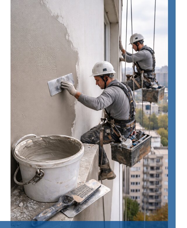 Шпаклевка фасада на высоте в Новокузнецке от 719 р. | ВЫСОТНИК-Нвк