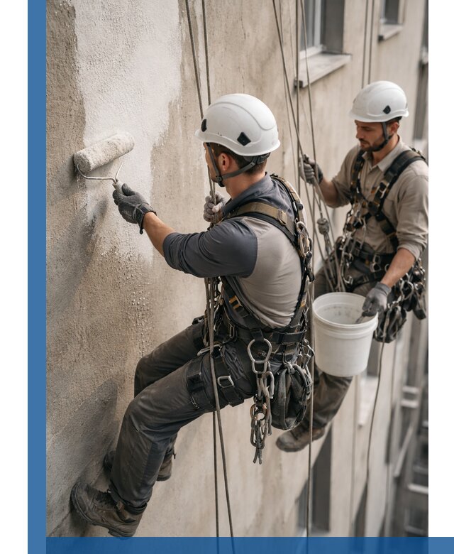 Грунтовка фасада на высоте в Новокузнецке промышленными альпинистами