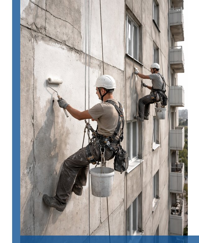 Покраска бетонного фасада в Новокузнецке для жилых и промышленных объектов