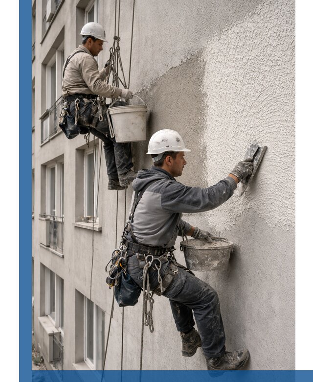 Нанесение декоративной штукатурки короед на фасад в Новокузнецке