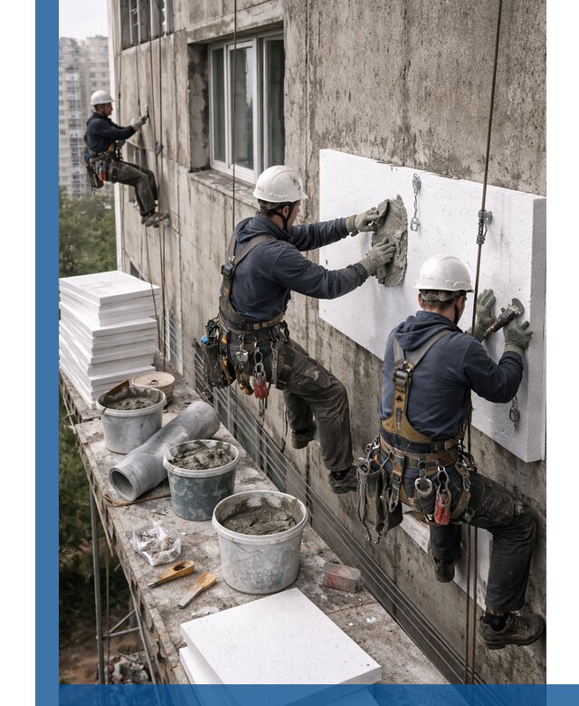 Утепление фасада пенополистиролом в Новокузнецке под ключ