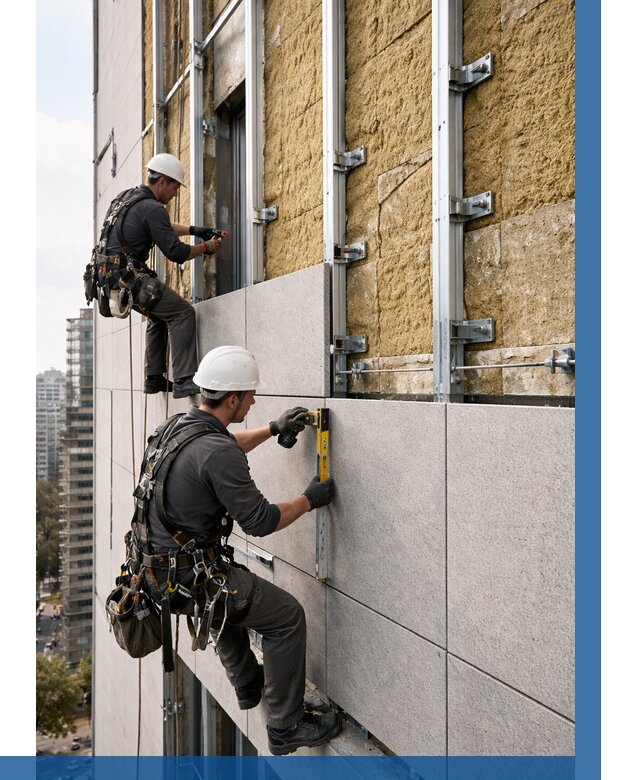 Монтаж вентилируемого фасада в Новокузнецке от 3596 р. | ВЫСОТНИК-Нвк