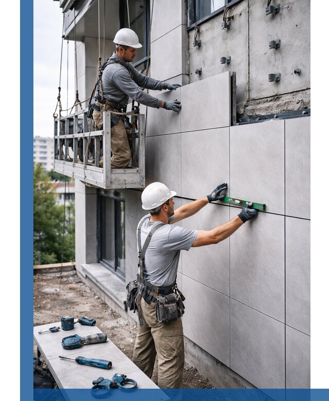 Монтаж керамогранита на фасад в Новокузнецке под ключ с гарантией качества