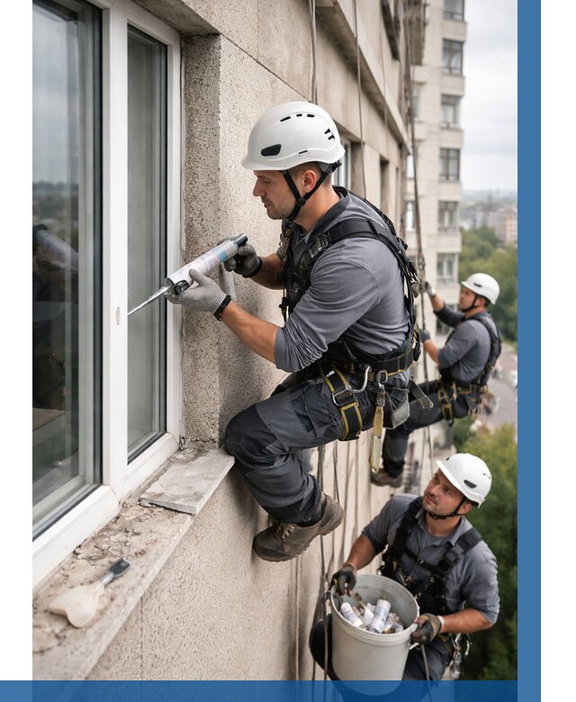 Герметизация оконных швов снаружи в Новокузнецке от 1541 р. | ВЫСОТНИК-Нвк