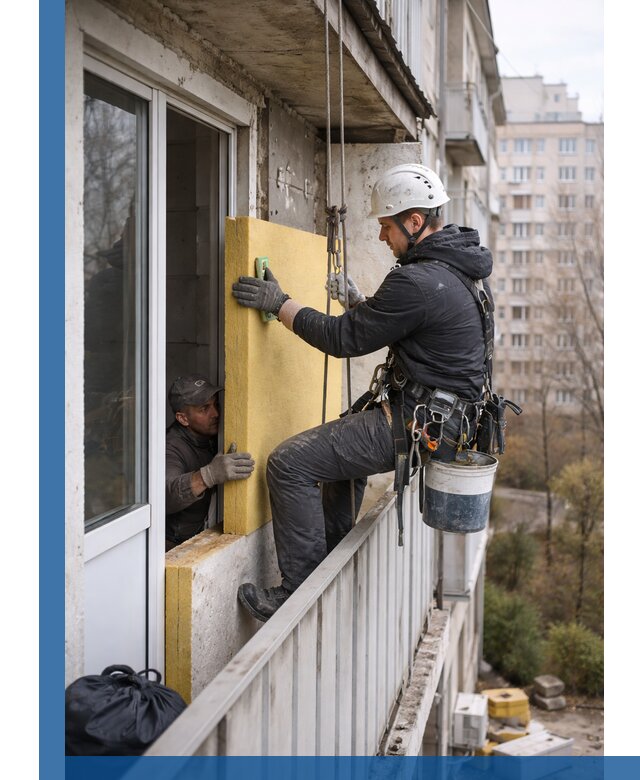 Профессиональное утепление балкона снаружи в Новокузнецке под ключ