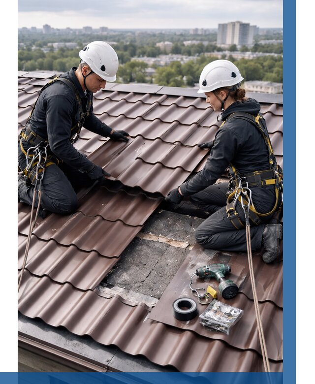 Ремонт металлочерепицы на крыше в Новокузнецке от 925 р. | ВЫСОТНИК-Нвк