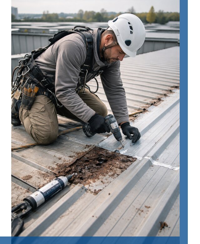 Ремонт профнастила на кровле в Новокузнецке от 719 р. | ВЫСОТНИК-Нвк