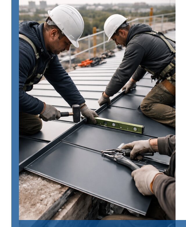 Монтаж фальцевой кровли в Новокузнецке для промышленных зданий