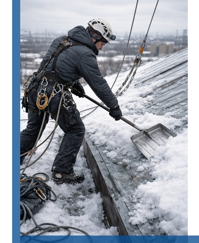 Профессиональная очистка кровли от снега и наледи в Новокузнецке
