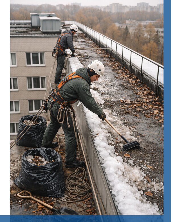 Очистка кровли по периметру в Новокузнецке от 565 р. | ВЫСОТНИК-Нвк