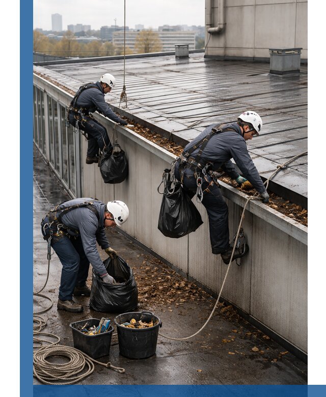 Очистка кровли по периметру в Новокузнецке силами промышленных альпинистов