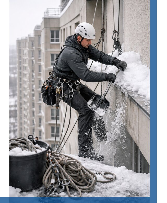 Очистка карнизов от снега в Новокузнецке от 308 р. | ВЫСОТНИК-Нвк