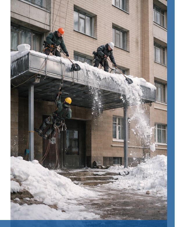 Очистка козырьков от снега в Новокузнецке от 3596 р. | ВЫСОТНИК-Нвк