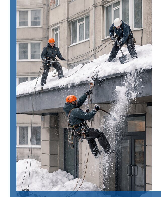 Безопасная очистка навесов от снега в Новокузнецке круглогодично