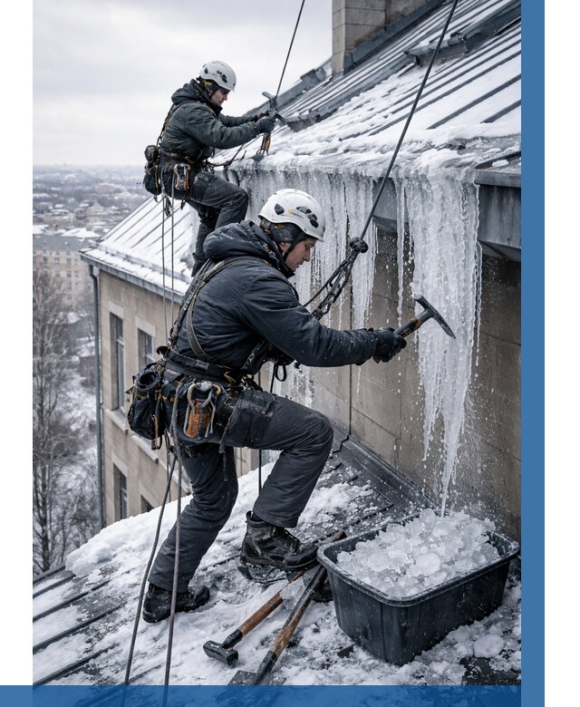 Удаление наледи с кровли в Новокузнецке от 5651 р. | ВЫСОТНИК-Нвк