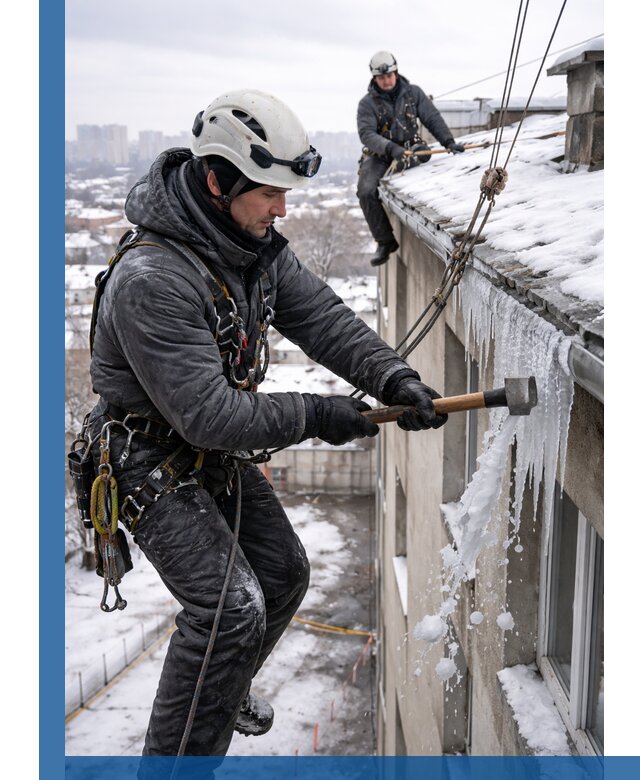 Сбивание и удаление сосулек с крыши в Новокузнецке безопасно