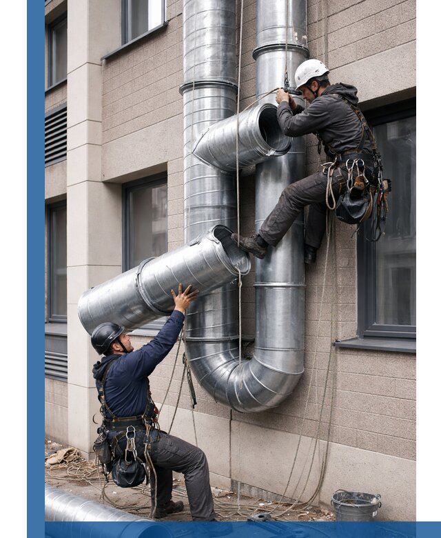 Монтаж фасадных воздуховодов в Новокузнецке с герметизацией и крепежом