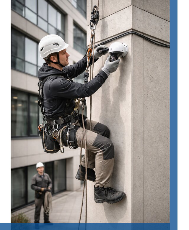 Монтаж камер видеонаблюдения на фасаде в Новокузнецке от 8733 р.-ВЫСОТНИК-Нвк