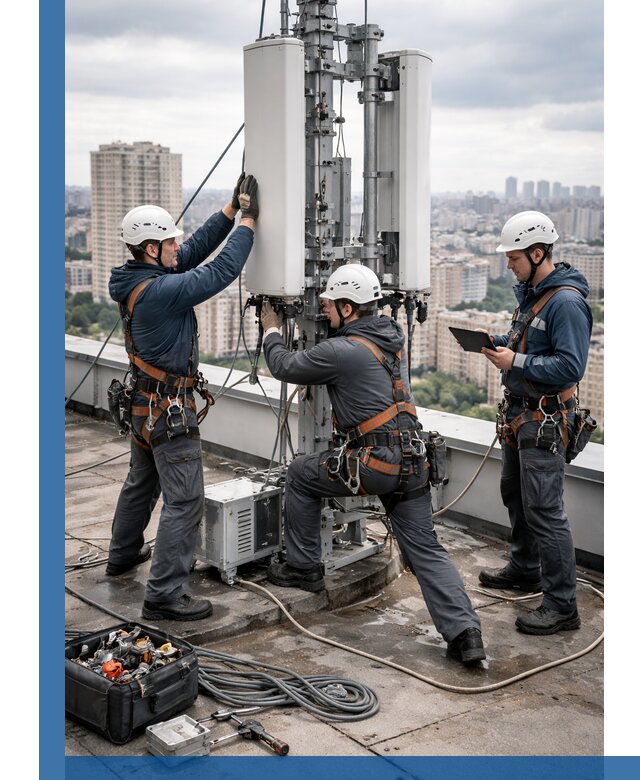 Монтаж антенн связи на крыше в Новокузнецке с вводом в эксплуатацию