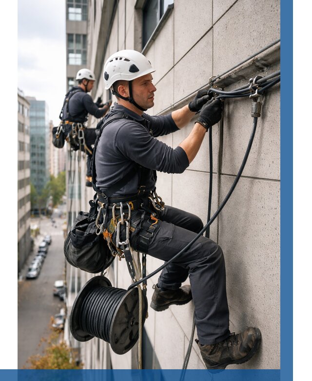 Прокладка кабеля по фасаду в Новокузнецке от 360 р. | ВЫСОТНИК-Нвк