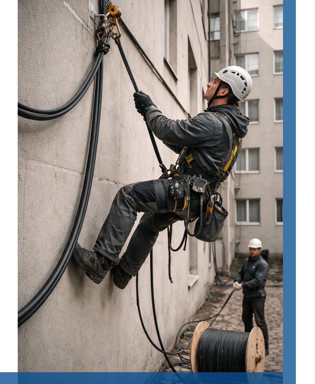 Протяжка кабеля питания на высоте в Новокузнецке от 462 р. | ВЫСОТНИК-Нвк