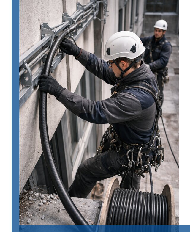 Протяжка кабеля питания на высоте в Новокузнецке с гарантией безопасности и качества