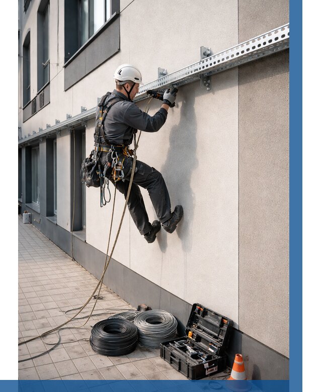 Монтаж кабельных лотков на фасаде в Новокузнецке от 1233 р. | ВЫСОТНИК-Нвк