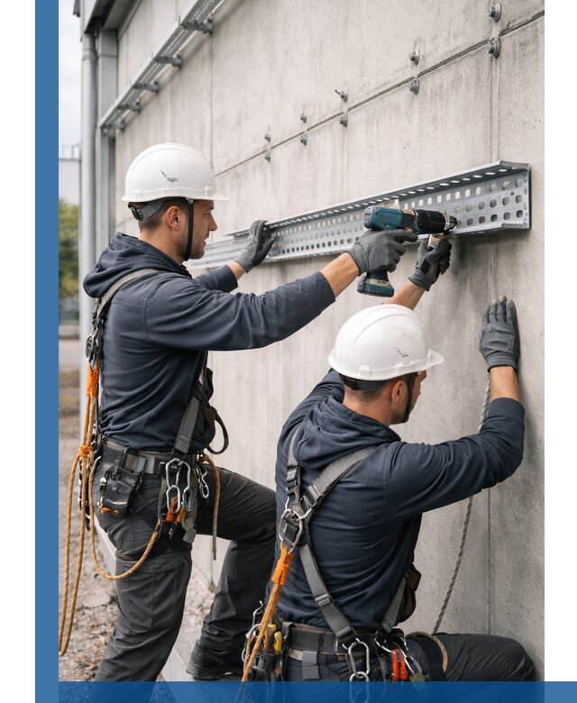 Монтаж кабельных лотков на фасаде зданий в Новокузнецке с гарантией