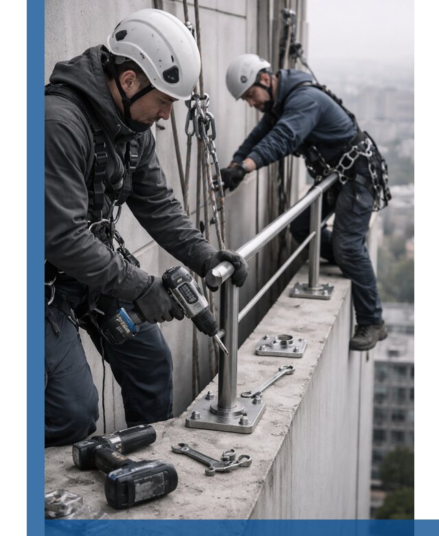 Монтаж перил на высоте в Новокузнецке для жилых и промобъектов