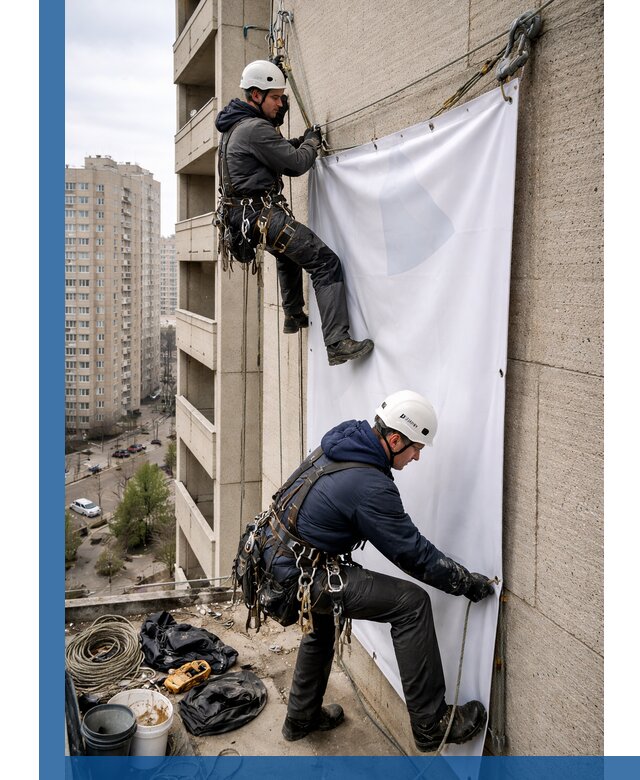 Профессиональный монтаж баннеров на фасаде в Новокузнецке