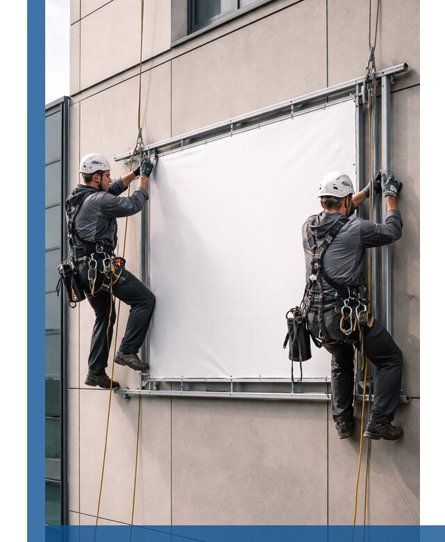 Монтаж наружной рекламной вывески в Новокузнецке под ключ