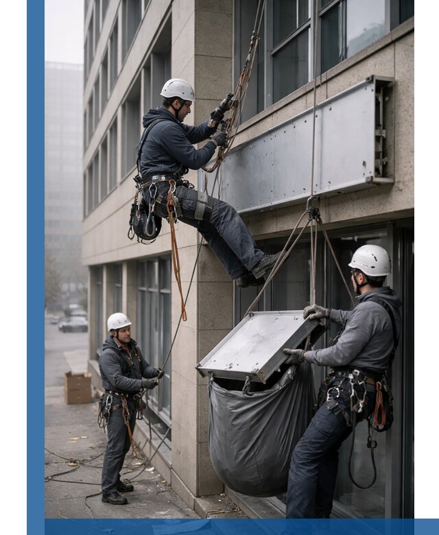 Демонтаж рекламной вывески с высотными работами в Новокузнецке