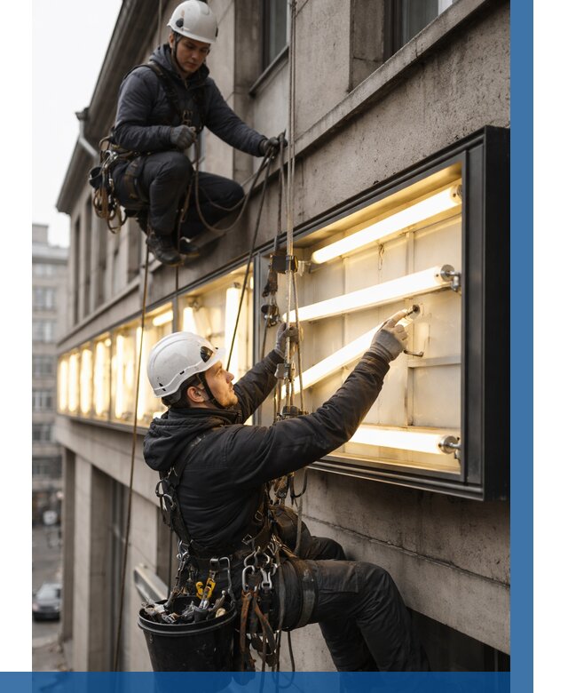 Замена ламп в вывеске в Новокузнецке под ключ от 3596 р. | ВЫСОТНИК-Нвк