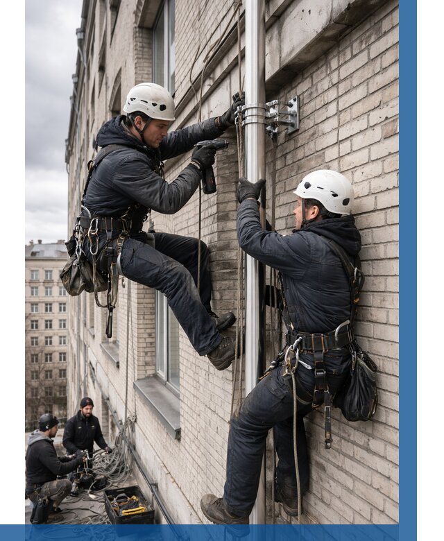 Монтаж флагштока на здании в Новокузнецке от 6678 р. | ВЫСОТНИК-Нвк