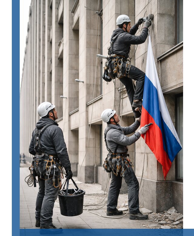 Профессиональная установка флагов на фасаде в Новокузнецке