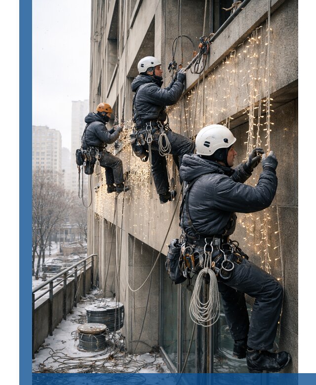 Монтаж новогодней иллюминации и украшение фасадов в Новокузнецке