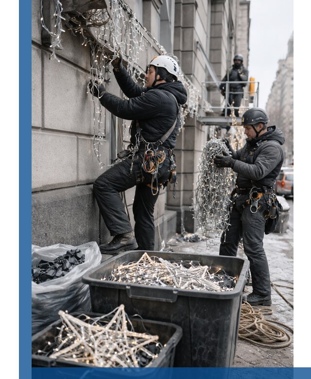 Демонтаж новогоднего оформления и гирлянд в Новокузнецке